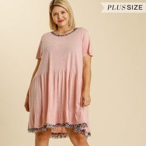 Umgee Plus Size Blush Animal Print Trim Dress